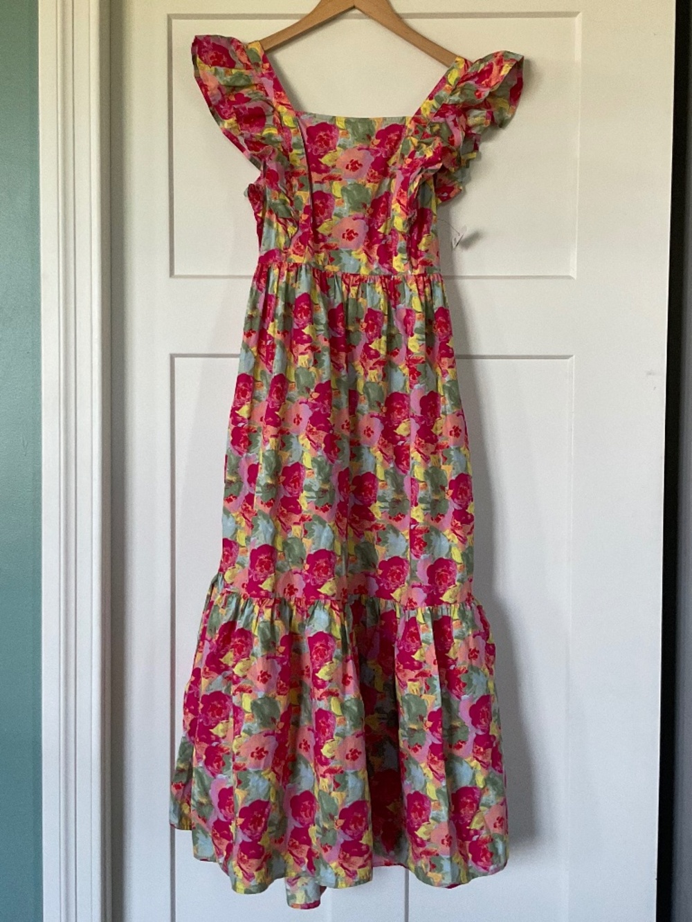 PEYTON & PARKER Cotton Floral Colorful Ruffled Sleeve Maxi Dress Women's Size S